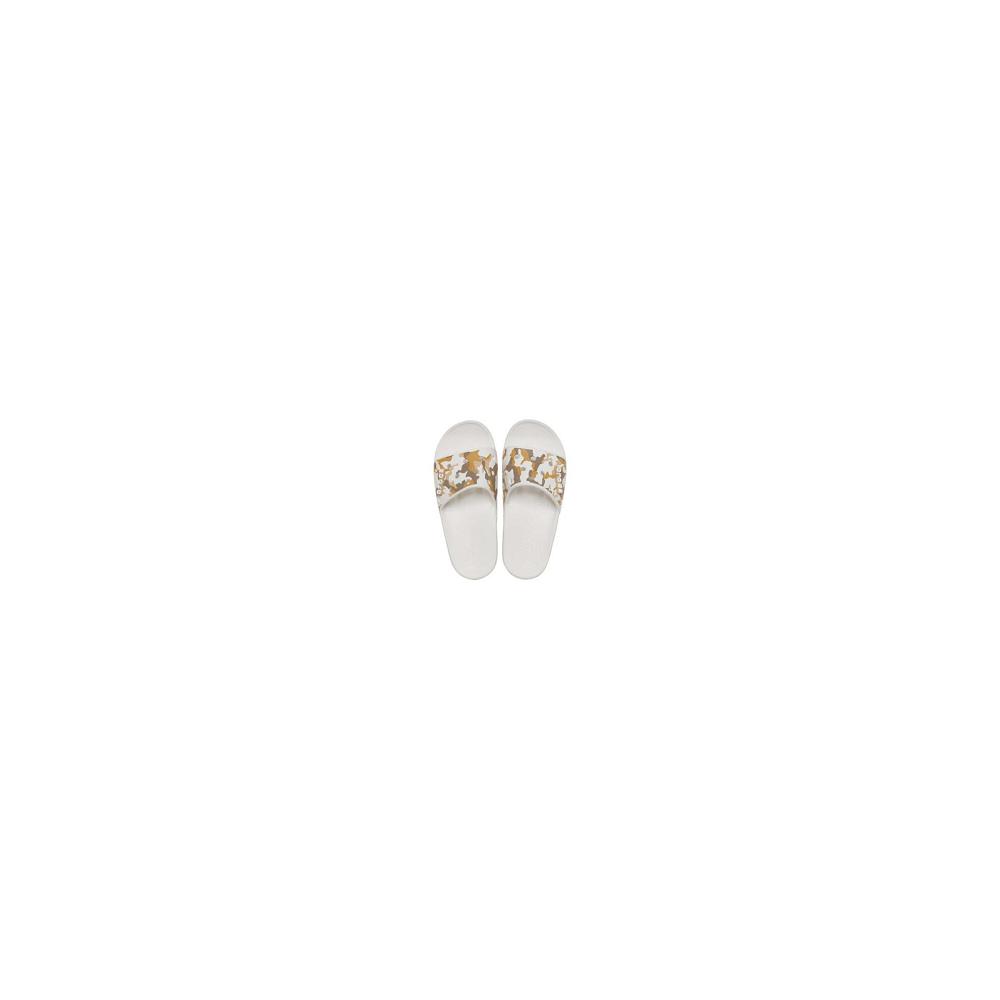 Brown / White Women's Crocs Classic Printed Camo Slides | NZ 0603TCEV